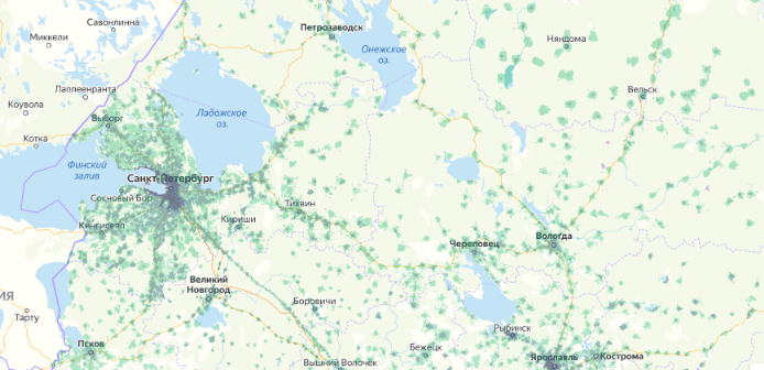 Зона покрытия МТС на карте Арамиль 